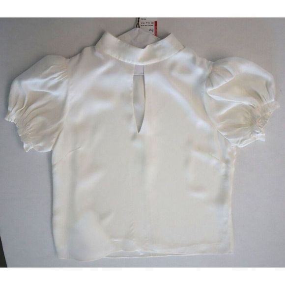 Frame Women's Sz L Off White Keyhole Neck Silk Pleated Puff Sleeve Blouse $345 - Picture 8 of 10